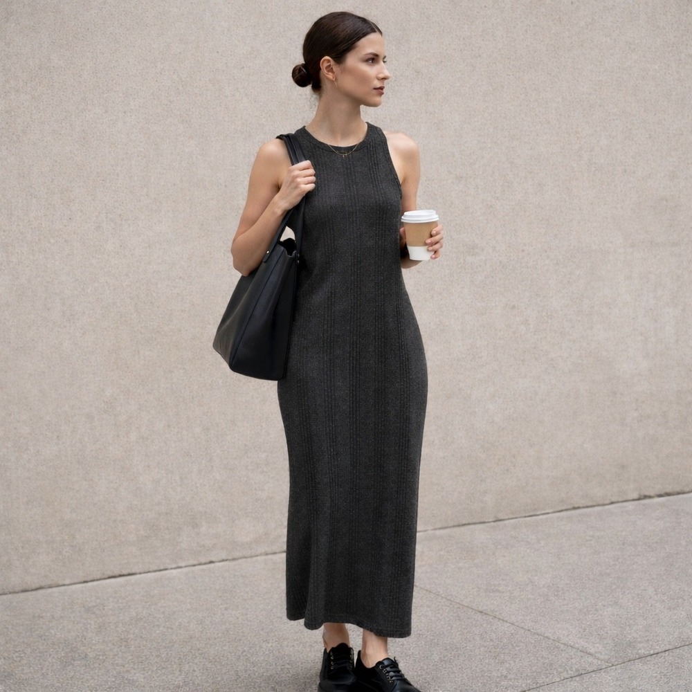 Treasure & Bond Ribbed Charcoal Maxi Dress Modern European Grunge Minimalist S